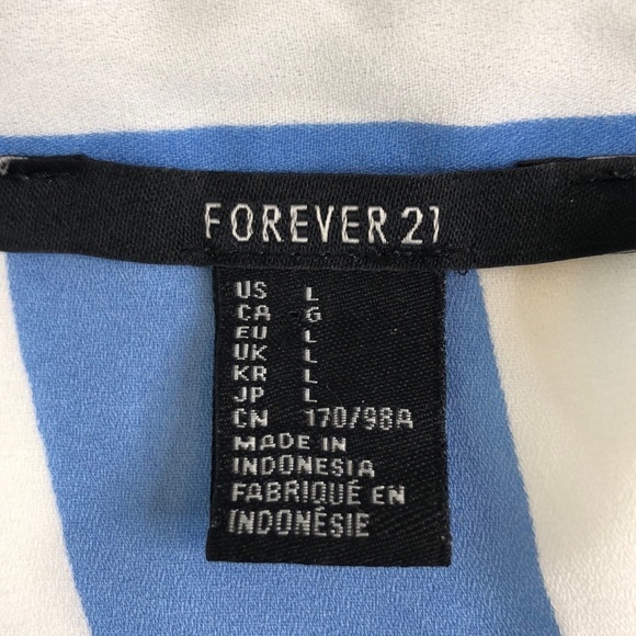 Forever 21 Tops Blue White Striped Open Back Blouse Oversized Size Large - Picture 8 of 11